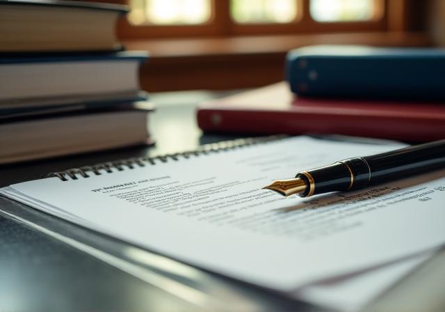 Documentazione legale professionale e penna stilografica